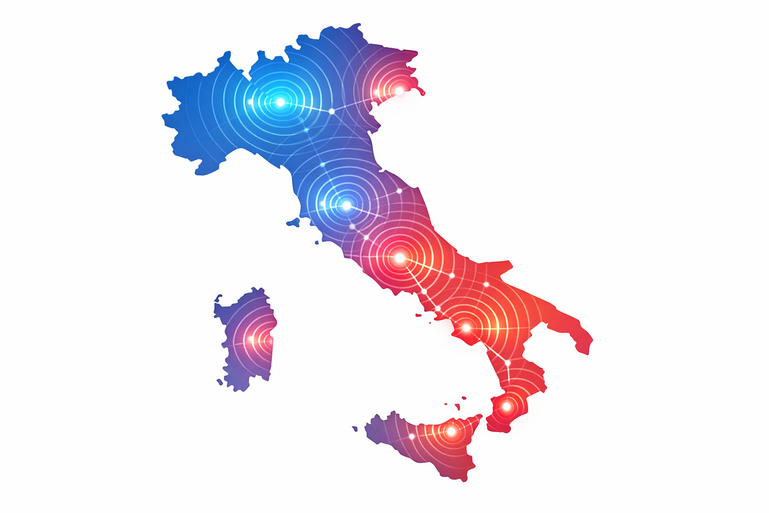 Visualizzazione astratta della copertura 5G in Italia